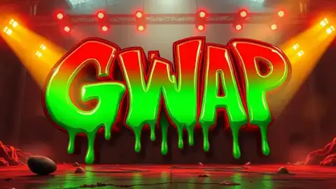 Gwap logo under dramatic red and orange stage lighting