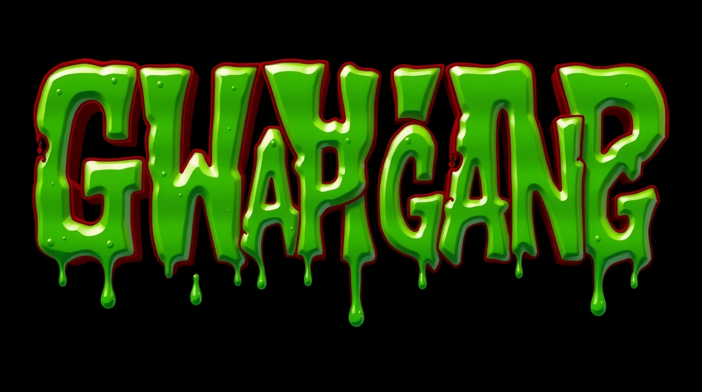 GWAPGANG dripping neon green logo with red edging on a black background