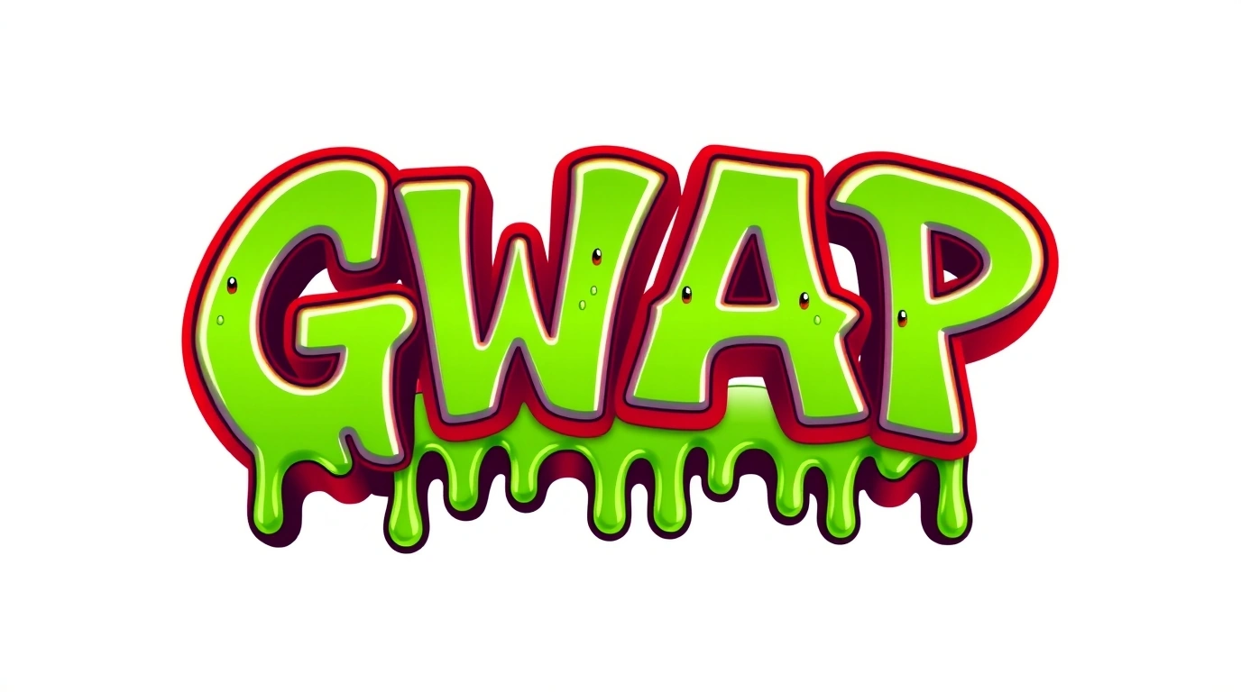 GWAP dripping neon green logo with red edging on a white background